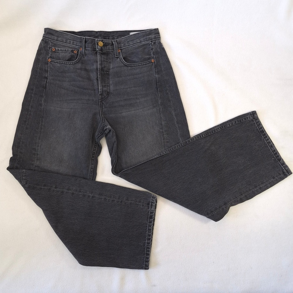 B Sides Wide Leg Jeans Faded Black 31 High Rise Button Fly 100% Cotton Denim
